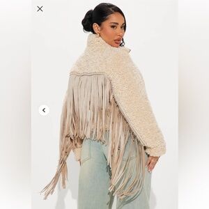 Cozy Out West Sherpa Fringe Coat - Cream